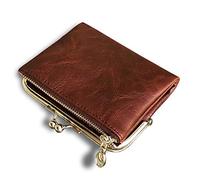 AOXONEL Womens Wallet Small RFID Ladies Compact Bifold Leather Vintage Coin Purse with Zipper and Kiss Lock (Marron)