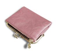 AOXONEL Womens Wallet Small RFID Ladies Compact Bifold Leather Vintage Coin Purse with Zipper and Kiss Lock (Rose)