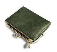 AOXONEL Womens Wallet Small RFID Ladies Compact Bifold Leather Vintage Coin Purse with Zipper and Kiss Lock (Vert)