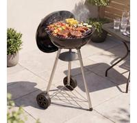 Aoxun Barbecue au charbon de bois de 47 cm avec couvercle, curseur d'aération réglable et bac à cendres amovible, corps de barbecue en émail, barbecue mobile à roulettes avec espace de rangement, pour