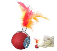 AOYEBO Balle interactive pour chat avec évitement d'obstacles - Balle roulante intelligente rechargeable pour chats d'intérieur, changement de couleur automatique à DEL et attracteur de plumes (rouge)