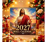 AOYEBO Calendrier mural 2027 Jésus Chrétien Planificateur 12 mois 21 x 21 cm