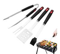AOYEBO Lot de 4 ustensiles de barbecue en acier inoxydable sans bavure et poignées en polypropylène résistant à la chaleur, ustensiles de barbecue robustes (spatule, fourchette, pince, brosse de