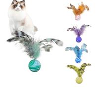 AOYEBO Lot de 5 balles rebondissantes pour chat - Caoutchouc à réinitialisation automatique avec plumes naturelles pour chats d'intérieur, chasse et plaisir
