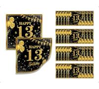 AOYEGIC 40 Serviettes de Table 13e Anniversaire Pour Garçons et Filles,Serviettes en Papier,Pour Tables,Présentoirs à Gâteaux et Chaises(Noir et Or)