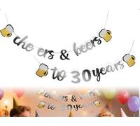 AOYEGIC Décorations 30e Anniversaire,Guirlande Pailletée cheers & berrs to 30 years,Pour Hommes et Femmes,Décoration Pour Table,Fond et Entrée(Noir et Or)