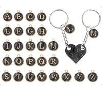 AOYEGIC Ensemble de porte-clés Love Partner, porte-clés personnalisé en forme de cœur avec lettre, blocs de construction assortis pour petit ami, petite amie, famille (noir)