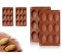 AOYEGIC Lot de 2 Compatible avec madeleines moules,moules en silicone à 9 cavités en forme de coquillage,pour maison,chocolat,bonbons,biscuits,gâteaux,glaçons et loisirs créatifs (rouge)