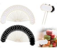 AOYEGIC Lot de 48 Pancartes de Buffet,Drapeaux Cure-dents Affiches de Buffet,Étiquettes Alimentaires,Pour Buffet,Fête,Activités,Goûter(Noir,Blanc)
