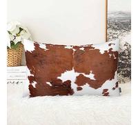 AOYEGO Housse de coussin en peau de vache véritable marron pour décoration d'intérieur, canapé, chambre à coucher, canapé, salon, lit, chaise, taille standard 50,8 x 66 cm