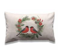 AOYEGO Housse de coussin rectangulaire en coton et lin pour chambre à coucher, salon, motif oiseaux en hiver, branches de sapin de Noël, feuilles vertes, baies rouges, 30,5 x 50,8 cm