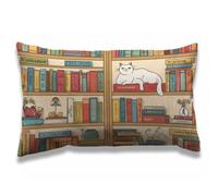 AOYEGO Housse de coussin rectangulaire pour lit ou canapé 12 x 20 cm Motif livre Nerd Book Lover Lover Bookshelf dans Bibliothèque Boho Design Taie d'oreiller rectangulaire en coton et lin
