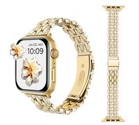 AoYi Acier Inoxydable Bracelet Femme Compatible avec Apple Watch 38mm 40mm 41mm 42mm, Luxe Rechange Métal Sangle pour iWatch Séries 10 9 8 7 6 5 4 3 2 1 SE SE2, Doré