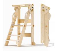 Aoykkii Tour Montessori Pliable Réglable en Hauteur sur 3 étages, Facile à Assembler,Tour d'observation Montessori avec Rails de sécurité (Couleur du Bois Petit Ours)