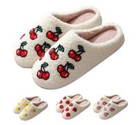 AoyooH Pantoufles à fruits moelleuses pour femme, pantoufles d'hiver épaisses et douces doublées en polaire, cerise, 40/41.5 EU