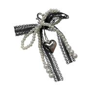 AOYUDJ Porte-clés élégant en dentelle avec nœuds en dentelle et fausses perles pour femmes et filles Accessoire de sac à la mode Porte-clés en alliage, Noir/blanc, As picture shown