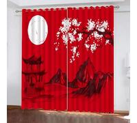 Aozhiswe Lot de 2 Rideau Paysage Rouge Rideaux Occultants 75x166 cm Style Japonais Imprimé 3D Draperies Ntérieurs Rideaux de Fenetre Isolant Thermique Décoration Rideaux pour Chambre Salon a1782
