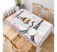 Aozhiswe Nappe de Table Rectangulaire Paris Nappe Exterieur Impermeable Jardin 140x300 cm Table Cloth Fille Rose Imprimée Anti-Taches Nappes Protection Cuisine Fête a-4669