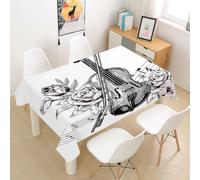 Aozhiswe Nappe de Table Rectangulaire Roses et Violons Nappe Exterieur Impermeable Jardin 140x300 cm Table Cloth Noir et Blanc Imprimée Anti-Taches Nappes Protection Cuisine Fête a-10419