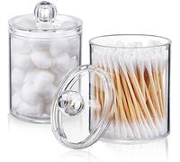 AOZITA Lot de 2 distributeurs de cotons-tiges pour boules de coton, cotons-tiges, tampons ronds, fil dentaire - Pot d'apothicaire en plastique transparent de 283,5 g pour salle de bain, organisateur