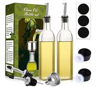 Aozita Lot de 2 flacons distributeurs d'huile d'olive en verre transparent de 500 ml avec verseurs, entonnoir et étiquettes pour la cuisine