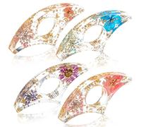 AOZUO 4 Pièces Fleurs Bague De Lecture,Porte Livre Bague,Regle De Lecture Accessoire Livre Marque Pages Accessoire Lecture Avec Fleurs Séchées Transparentes Pour Livres Anneau De Pouce Pailleté Fait