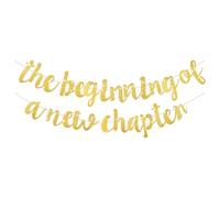 AOZUO Bannière « The Beginning of A New Chapter » - Décorations de fête d'adieu à paillettes - Bannière joyeuse retraite graduation - Pendaison de crémaillère, déménagement, fiançailles, changement