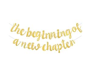 AOZUO Bannière « The Beginning of A New Chapter » - Décorations de fête d'adieu à paillettes - Bannière joyeuse retraite graduation - Pendaison de crémaillère, déménagement, fiançailles, changement