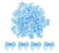 AOZUO Lot de 100 petits nœuds pour travaux manuels, mini nœuds en ruban de satin bleu avec fleurs et applications pour travaux manuels DIY pré-noués pour l'emballage, couture, scrapbooking, mariage