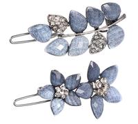 AOZUO Lot de 2 barrettes à cheveux fantaisie pour femme - Vintage - Strass français - Cristaux bleus - Petites fleurs - Pinces à cheveux décoratives pour mariage, fiançailles, bal de fin d'année,