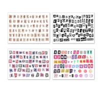 AOZUO Lot de 4 feuilles d'autocollants en forme de lettres autocollantes en vinyle - Résistantes aux intempéries - Pour scrapbooking, album photo, valise, journal intime