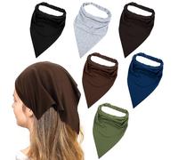 AOZUO Lot de 6 Foulards Triangle pour Femmes, Foulard pour Femmes d'été, Bandeaux Foulard à Cheveux, Bandana Triangle Boho élastique, Foulard antidérapant, Foulard à Cheveux Uni pour Voyages et fêtes
