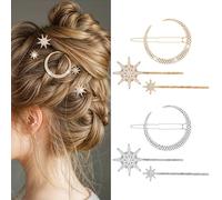 AOZUO Lot de 6 pinces à cheveux vintage en forme d'étoile et de lune avec strass, épingles à cheveux vintage, accessoires pour cheveux dorés en métal flocon de neige sertis de diamants épingles bobby