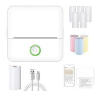 APAAZO Imprimante Doodle Dash, Mini-imprimante Portable Notebuddy, Mini-imprimante Portable Myminiprinter, Mini-imprimante Note Buddy, Imprimante D'autocollants sans Encre Bluetooth (White Suit)