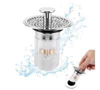 APACALI 1 Bouchon de lavabo Pop-up avec Plaque filtrante - Bouchon de vidange Universel pour Trou d'écoulement de 34 à 37 mm - Bouchon de lavabo avec Tamis magnétique pour évier de Cuisine