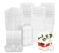 APACALI 100 Pièces Tasses à Dessert, 115ML Mini Verrines Plastiques, Gobelets à Dessert Réutilisables avec Couvercles, Bols à Dessert Transparent Pour Mousse Crème Glacée au Pudding Gâteau aux Fruit