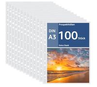 APACALI 100pcs Pochettes Perforée Perforées A3, 0,05 mm Transparent Pochettes Plastiques Perforées A3, Pour protéger le papier, les fichiers et documents, Ouverture sur le haut