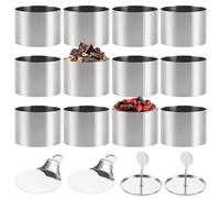 APACALI 12 Pièces Cercle à Patisserie en Acier Inoxydable, 7,5 cm Emporte-pièces Ronds avec Poussoir et Spatule, Moule à Mousse, Patisserie Anneau à Gâteau pour Gâteau Mousse Dessert