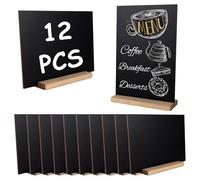 APACALI 12PCS Ardoise Craie, 22 x 15 CM Petits Tableaux Noirs Double Face avec Supports en Bois, Mini enseignes de Table décoratives pour Mariage, Anniversaire, et Nourriture/Buffet