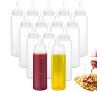 APACALI 14 Pcs Bouteille Sauce 240ml, Recipient Sauce, 8oz Bouteille à Condiments, Presser Les Bouteilles avec échelle, ransparent Flacon Souple en Plastique pour Vinaigre et Huile d'Olive etc.