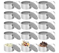 APACALI 16PCS Emporte Piece Rond avec Poussoir, 8cm Cercle à Patisserie en Acier Inoxydable, Moule à Mousse pour Dessert Gâteau, Patisserie Anneau à Gâteau pour Gâteau Mousse Dessert