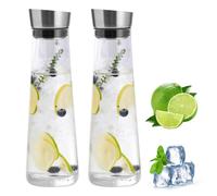 APACALI 2pcs Carafe en Verre, Carafe Eau avec couvercle, Carafe en verre anti-carafe en verre de 1 litre avec couvercle à clapet en acier inoxydable pour eau chaude/froide, lait, jus et limonad