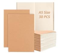 APACALI 30 Pcs Carnet de Notes A5, 60 Pages/30 Feuilles Carnets de Croquis Bloc, Blanc Carnet de Voyage avec couverture en papier kraft pour Bureau Agenda L'école L'écriture, Brun
