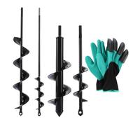 APACALI 4 Pièces Mèche Jardin Tariere pour Perceuse, Foreuse Jardin en Spirale avec Gants Jardinage, Outil de Plantation Pratique pour Faire Rapidement Trou et Planter des Fleurs Arbres Arbustes