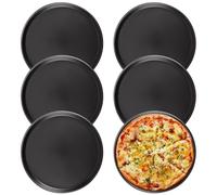 APACALI 6 Pièces Plaque à Pizza Rond 30CM, Antiadhésif Plat à Pizza en Acier Inoxydable, plaque de cuisson ronde Noir, Léger Plateau de Cuisson Acier au Carbone Pour pizza, cheesecake, tarte flambée