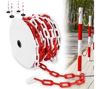 APACALI Chaîne de Signalisation en Plastique Rouge et Blanc de 25 m, Chaîne en plastique de 8 mm d'épaisseur, Chaîne en plastique pour Verrouiller les Surfaces, Bien Visible, Stable et Maniable
