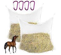 APACALI Lot de 2 filets à foin pour chevaux - 90 x 120 cm - Grand sac à foin - Filet à foin pour cheval - Avec 4 mousquetons - Capacité : 10 kg - Blanc