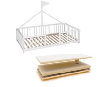Apache Wonderland Montessori lit tipi 140x70 en hêtre et Blanc + Matelas hygiénique Ternum CoolDreams