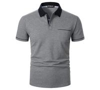 APAELEA Polo Basique à Manches Courtes Homme T- Shirt de Poche Polos Couleur Unie Haut de Golf Gris XXL