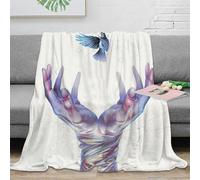 Apaisant 3D Imprimé Mains Gardiennes Plaid Microfibre Décor Maison Oiseau Bleu Couverture Throw Adulte Canapé Chambre Toute Saison 50x60(127x152cm)